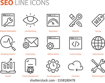 set of seo icons, web, website, research
