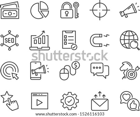 set of seo icons, website, marketing, advertise, ads