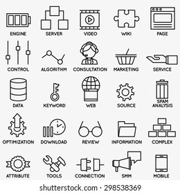 Set of seo and internet service icons - part 3 - vector linear symbols