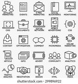 Set of seo and internet service icons - part 4 - vector linear symbols