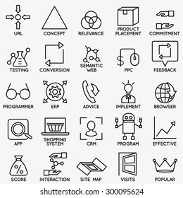 Set of seo and internet service icons - part 5 - vector linear symbols