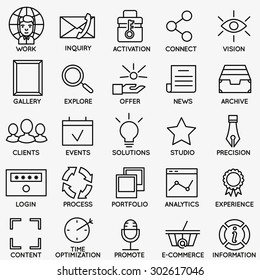 Set of seo and internet service icons - part 7 - vector linear symbols