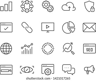 set of seo line icons, such as website, internet, support, download, button