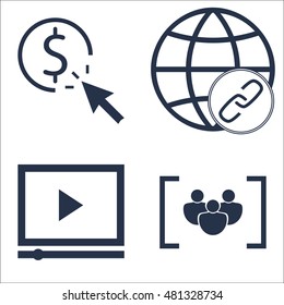 Set Of SEO, Marketing And Advertising Icons On Link BUIlding, Pay Per Click, Video Advertising And More. Premium Quality EPS10 Vector Illustration For Mobile, App, UI Design.