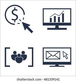 Set Of SEO, Marketing And Advertising Icons On Link Building, Pay Per Click, Focus Group And More. Premium Quality EPS10 Vector Illustration For Mobile, App, UI Design.