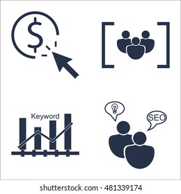 Set Of SEO, Marketing And Advertising Icons On Link Building, Pay Per Click, Focus Group And More. Premium Quality EPS10 Vector Illustration For Mobile, App, UI Design.