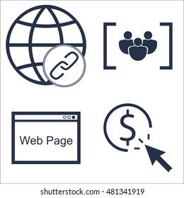 Set Of SEO, Marketing And Advertising Icons On Link BUIlding, Focus Group, Pay Per Click And More. Premium Quality EPS10 Vector Illustration For Mobile, App, UI Design.