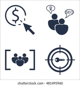 Set Of SEO, Marketing And Advertising Icons On Pay Per Click, Target Keywords, SEO Consulting And More. Premium Quality EPS10 Vector Illustration For Mobile, App, UI Design.