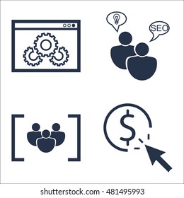 Set Of SEO, Marketing And Advertising Icons On Pay Per Click, Website Optimization, Focus Group And More. Premium Quality EPS10 Vector Illustration For Mobile, App, UI Design.