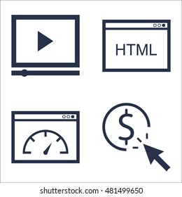 Set Of SEO, Marketing And Advertising Icons On Pay Per Click, Page Speed, Html Code And More. Premium Quality EPS10 Vector Illustration For Mobile, App, UI Design.