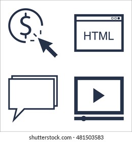 Set Of SEO, Marketing And Advertising Icons On Pay Per Click, Video Advertising, Online Consulting And More. Premium Quality EPS10 Vector Illustration For Mobile, App, UI Design.