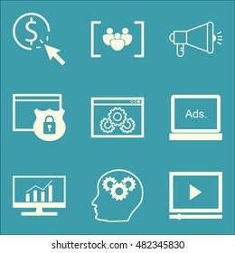 Set Of SEO, Marketing And Advertising Icons On Creativity, Pay Per Click, Display Advertising And More. Premium Quality EPS10 Vector Illustration For Mobile, App, UI Design.
