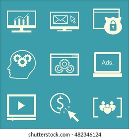 Set Of SEO, Marketing And Advertising Icons On Comprehensive Analytics, Focus Group, Email Marketing And More. Premium Quality EPS10 Vector Illustration For Mobile, App, UI Design.