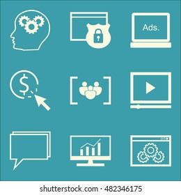 Set Of SEO, Marketing And Advertising Icons On Display Advertising, Online Consulting, Creativity And More. Premium Quality EPS10 Vector Illustration For Mobile, App, UI Design.