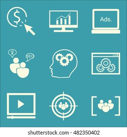 Set Of SEO, Marketing And Advertising Icons On Pay Per Click, Display Advertising, Creativity And More. Premium Quality EPS10 Vector Illustration For Mobile, App, UI Design.