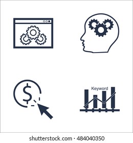 Set Of SEO, Marketing And Advertising Icons On Website Optimization, Creativity, Pay Per Click And More. Premium Quality EPS10 Vector Illustration For Mobile, App, UI Design.