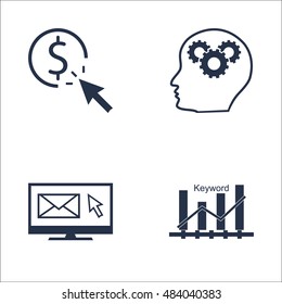Set Of SEO, Marketing And Advertising Icons On Keyword Ranking, Creativity, Pay Per Click And More. Premium Quality EPS10 Vector Illustration For Mobile, App, UI Design.