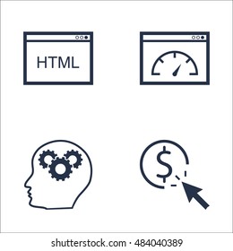 Set Of SEO, Marketing And Advertising Icons On Page Speed, Creativity, Pay Per Click And More. Premium Quality EPS10 Vector Illustration For Mobile, App, UI Design.