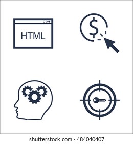 Set Of SEO, Marketing And Advertising Icons On Pay Per Click, Creativity, Target Keywords And More. Premium Quality EPS10 Vector Illustration For Mobile, App, UI Design.