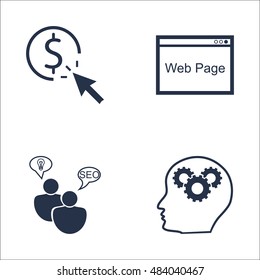 Set Of SEO, Marketing And Advertising Icons On Pay Per Click, Creativity, Web Page And More. Premium Quality EPS10 Vector Illustration For Mobile, App, UI Design.