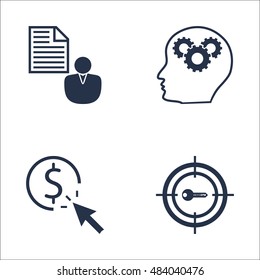 Set Of SEO, Marketing And Advertising Icons On Target Keywords, Creativity, Client Brief And More. Premium Quality EPS10 Vector Illustration For Mobile, App, UI Design.