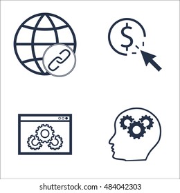 Set Of SEO, Marketing And Advertising Icons On Pay Per Click, Website Optimization, Creativity And More. Premium Quality EPS10 Vector Illustration For Mobile, App, UI Design.
