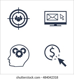 Set Of SEO, Marketing And Advertising Icons On Email Marketing, Pay Per Click, Audience Targeting And More. Premium Quality EPS10 Vector Illustration For Mobile, App, UI Design.