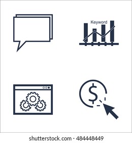 Set Of SEO, Marketing And Advertising Icons On Pay Per Click, Website Optimization, Keyword Ranking And More. Premium Quality EPS10 Vector Illustration For Mobile, App, UI Design.