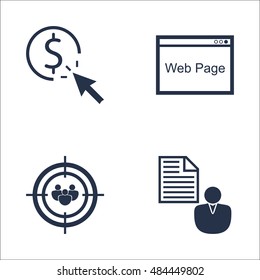 Set Of SEO, Marketing And Advertising Icons On Pay Per Click, Audience Targeting, Web Page And More. Premium Quality EPS10 Vector Illustration For Mobile, App, UI Design.