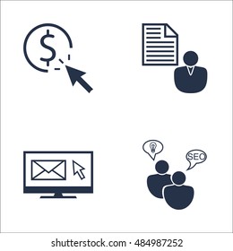Set Of SEO, Marketing And Advertising Icons On SEO Consulting, Email Marketing, Client Brief And More. Premium Quality EPS10 Vector Illustration For Mobile, App, UI Design.