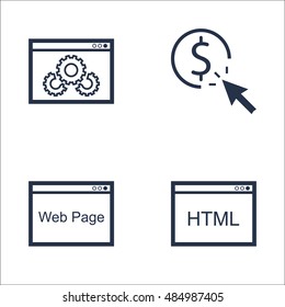 Set Of SEO, Marketing And Advertising Icons On Website Optimization, Pay Per Click, Web Page And More. Premium Quality EPS10 Vector Illustration For Mobile, App, UI Design.