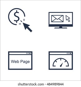 Set Of SEO, Marketing And Advertising Icons On Page Speed, Web Page, Email Marketing And More. Premium Quality EPS10 Vector Illustration For Mobile, App, UI Design.