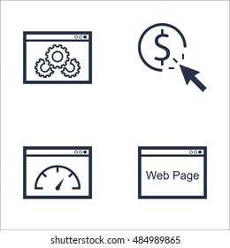 Set Of SEO, Marketing And Advertising Icons On Website Optimization, Web Page, Page Speed And More. Premium Quality EPS10 Vector Illustration For Mobile, App, UI Design.