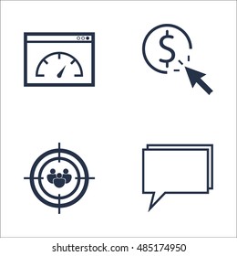 Set Of SEO, Marketing And Advertising Icons On Audience Targeting, Page Speed, Pay Per Click And More. Premium Quality EPS10 Vector Illustration For Mobile, App, UI Design.