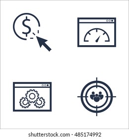 Set Of SEO, Marketing And Advertising Icons On Website Optimization, Pay Per Click, Audience Targeting And More. Premium Quality EPS10 Vector Illustration For Mobile, App, UI Design.