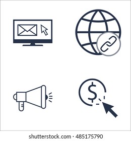 Set Of SEO, Marketing And Advertising Icons On Email Marketing, Link Building, Viral Marketing And More. Premium Quality EPS10 Vector Illustration For Mobile, App, UI Design.