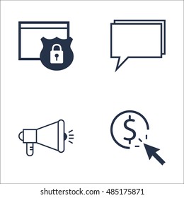Set Of SEO, Marketing And Advertising Icons On Online Consulting, Pay Per Click, Viral Marketing And More. Premium Quality EPS10 Vector Illustration For Mobile, App, UI Design.