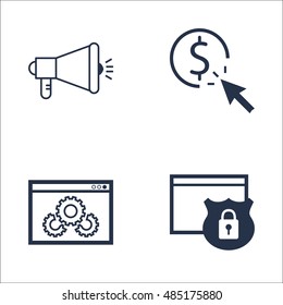 Set Of SEO, Marketing And Advertising Icons On Viral Marketing, Website Optimization, Pay Per Click And More. Premium Quality EPS10 Vector Illustration For Mobile, App, UI Design.