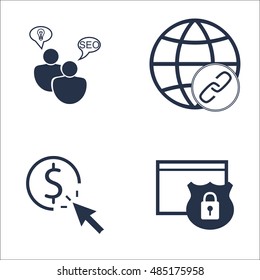 Set Of SEO, Marketing And Advertising Icons On Website Protection, Pay Per Click, SEO Consulting And More. Premium Quality EPS10 Vector Illustration For Mobile, App, UI Design.