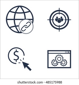 Set Of SEO, Marketing And Advertising Icons On Pay Per Click, Audience Targeting, Link Building And More. Premium Quality EPS10 Vector Illustration For Mobile, App, UI Design.
