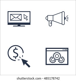 Set Of SEO, Marketing And Advertising Icons On Email Marketing, Pay Per Click, Viral Marketing And More. Premium Quality EPS10 Vector Illustration For Mobile, App, UI Design.