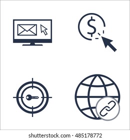 Set Of SEO, Marketing And Advertising Icons On Link Building, Target Keywords, Email Marketing And More. Premium Quality EPS10 Vector Illustration For Mobile, App, UI Design.