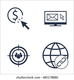 Set Of SEO, Marketing And Advertising Icons On Link Building, Audience Targeting, Pay Per Click And More. Premium Quality EPS10 Vector Illustration For Mobile, App, UI Design.