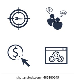 Set Of SEO, Marketing And Advertising Icons On SEO Consulting, Pay Per Click, Target Keywords And More. Premium Quality EPS10 Vector Illustration For Mobile, App, UI Design.