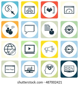 Set Of SEO, Marketing And Advertising Icons On Online Consulting, Client Brief, Target Keywords And More. Premium Quality EPS10 Vector Illustration For Mobile, App, UI Design.