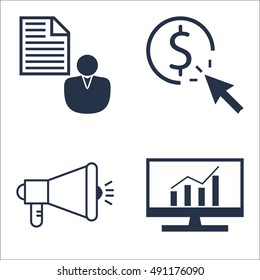 Set Of SEO, Marketing And Advertising Icons On Viral Marketing, Client Brief, Comprehensive Analytics And More. Premium Quality EPS10 Vector Illustration For Mobile, App, UI Design.