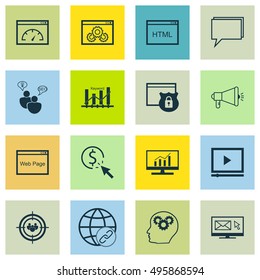 Set Of SEO, Marketing And Advertising Icons On Website, Security, Connectivity And More. Includes Connectivity, Focus Group, Newsletter And Other Vector Icons.