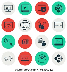 Set Of SEO, Marketing And Advertising Icons On Digital Media, Loading Speed, Market Research And More. Includes Digital Media, Report, Website And Other Vector Icons.
