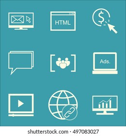 Set Of SEO, Marketing And Advertising Icons On Connectivity, Digital Media, Newsletter And More. Includes Connectivity, Market Research, PPC And Other Vector Icons.