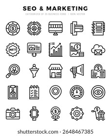 Conjunto de Ícones de SEO e Marketing. Simples Lineal arte estilo ícones pack.